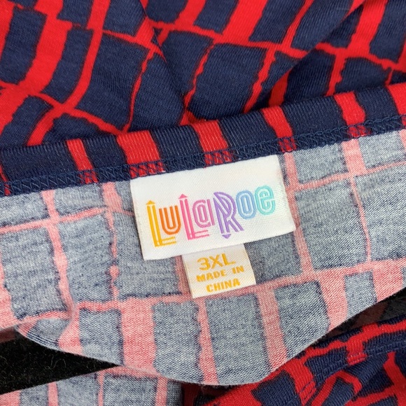Lularoe Womens Geometric Blue Red Plus Size Nicole Dress Size 3XL Short Sleeve. - Picture 4 of 5
